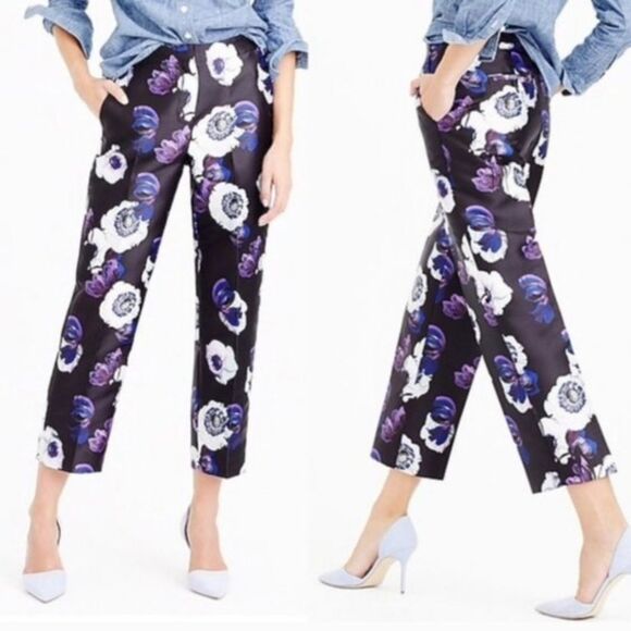 J. Crew Pants - J.Crew black violet floral straight leg pants Size 4 Brand New Without Tags